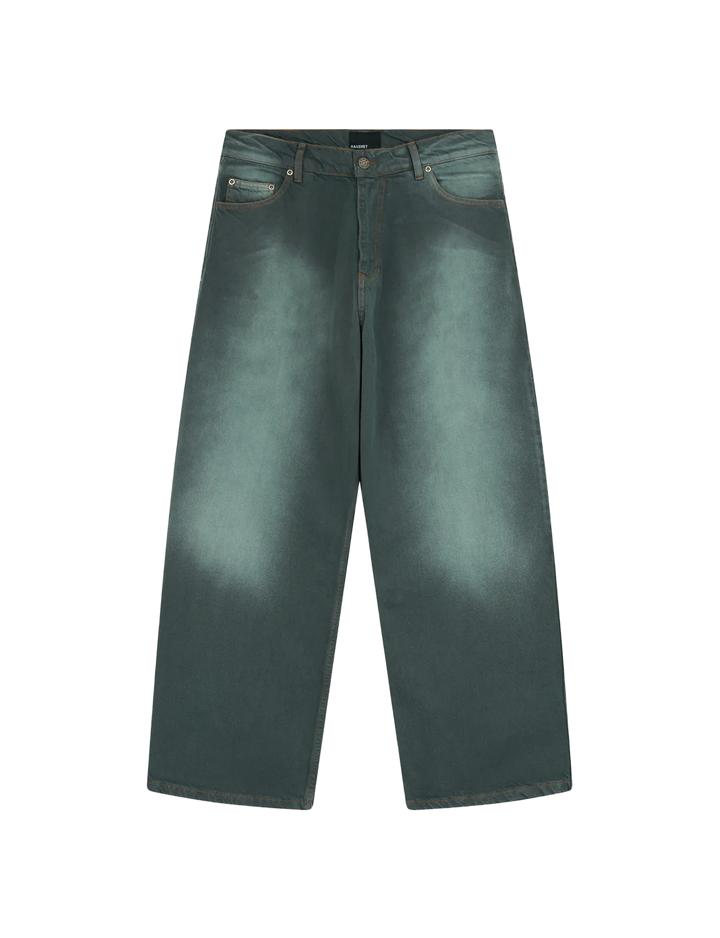 SUN DYED BAGGY DENIM – DARK GREEN