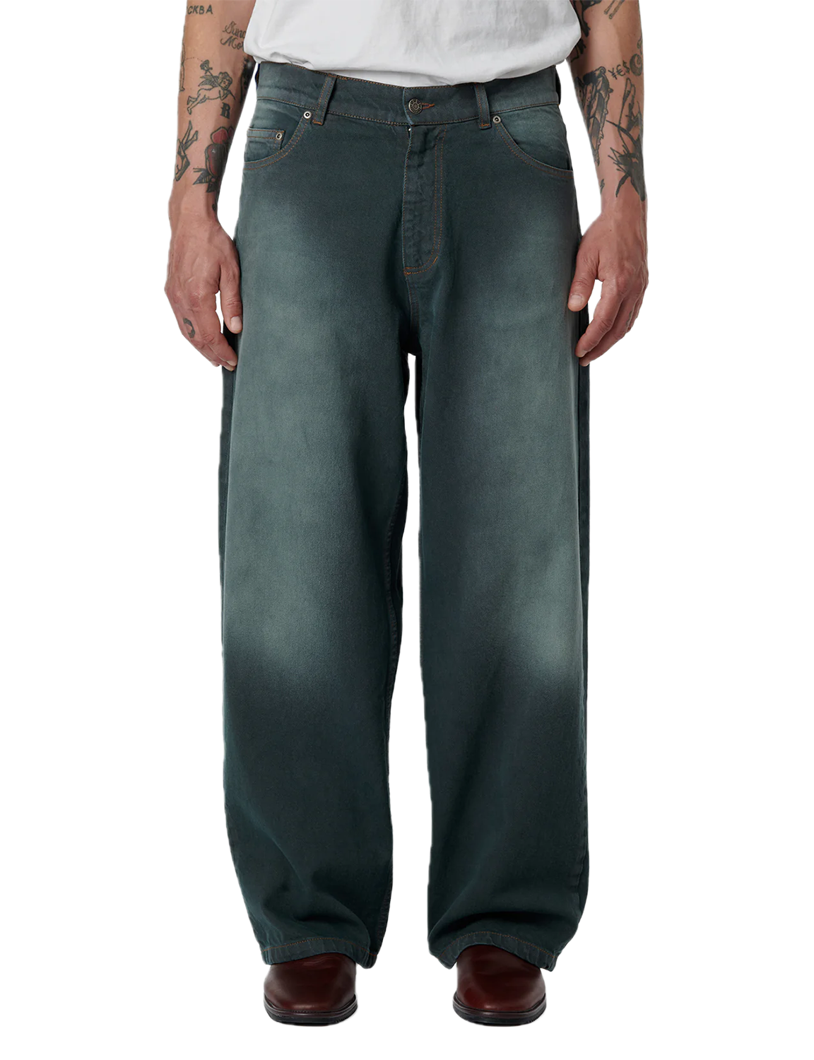 SUN DYED BAGGY DENIM – DARK GREEN
