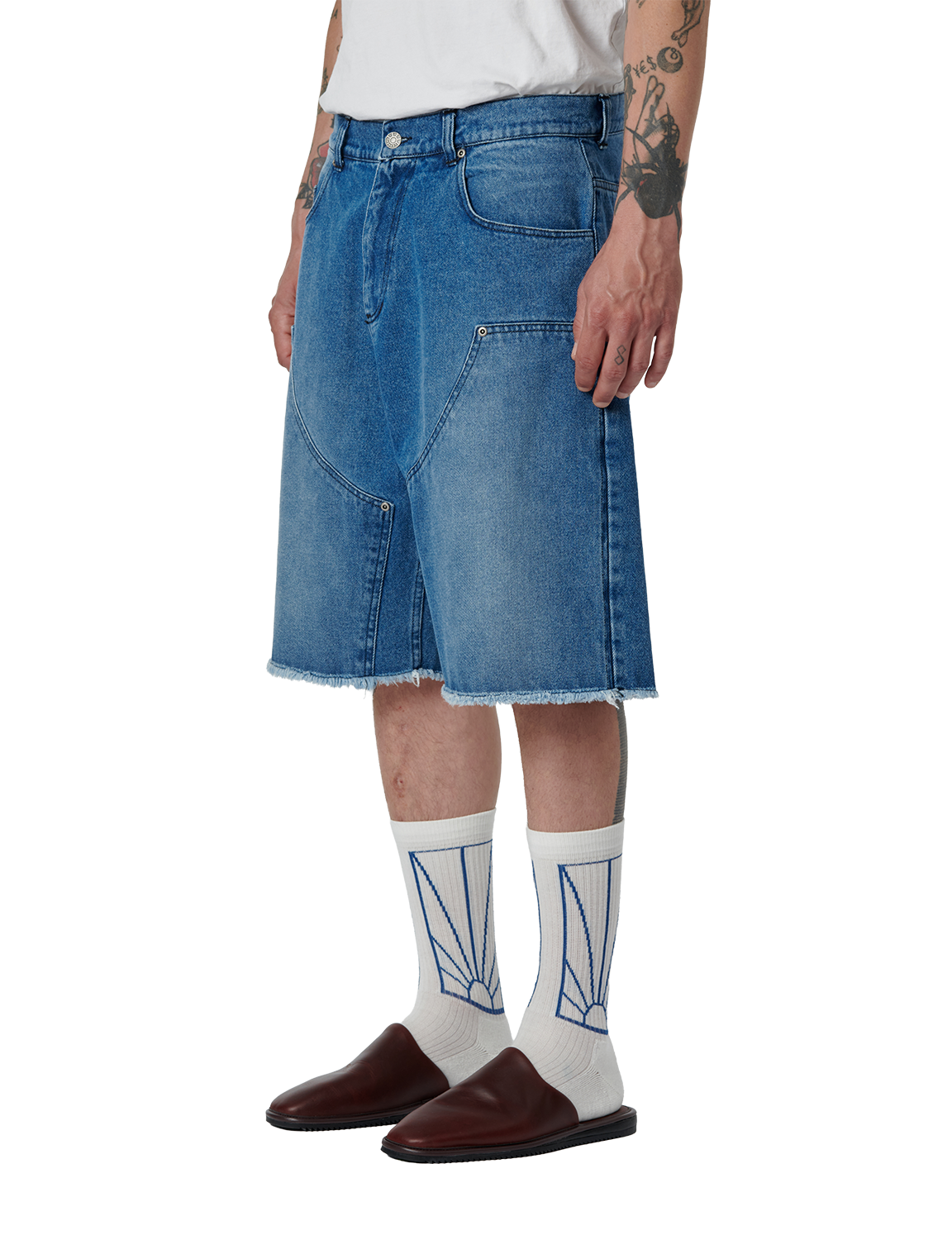 BAGGY DOUBLE KNEE DENIM SHORTS – VINTAGE BLUE