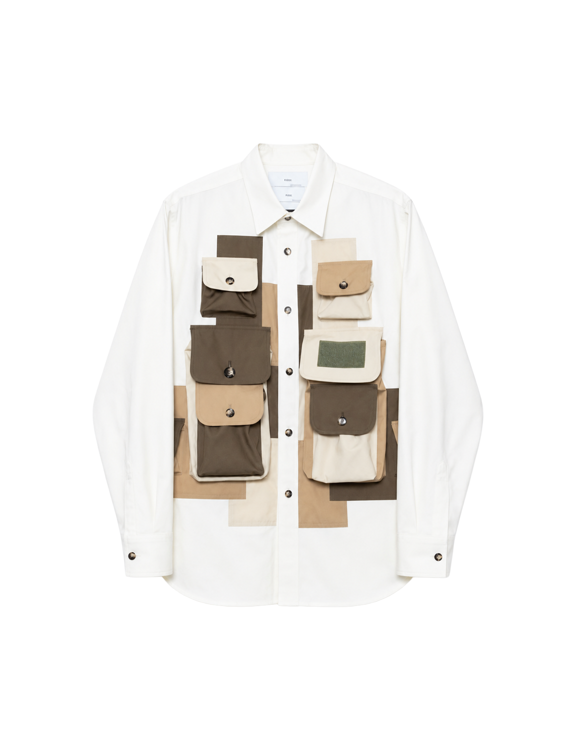 FUMITO GANRYU 3D camouflage 8-pocket patchwork shirt