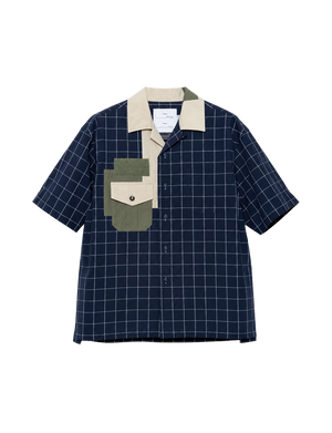 Patchwork Open Collar Plaid Shirt