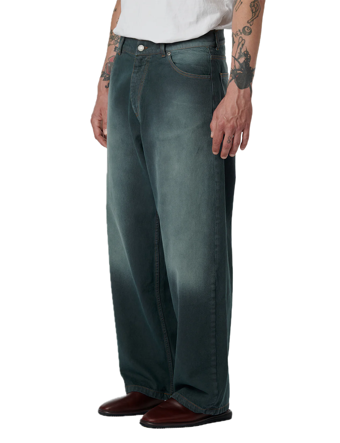 SUN DYED BAGGY DENIM – DARK GREEN