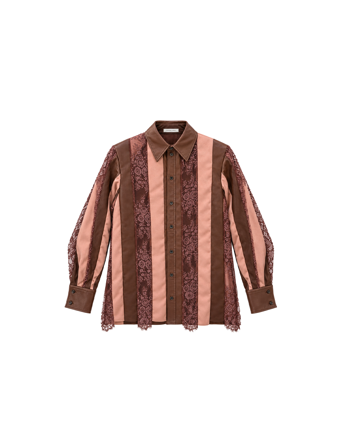 KANAKO SAKAI(カナコサカイ) 2026FW LEATHER LACE PANEL SHIRT レザーレースパネルシャツ ブラウン フロント