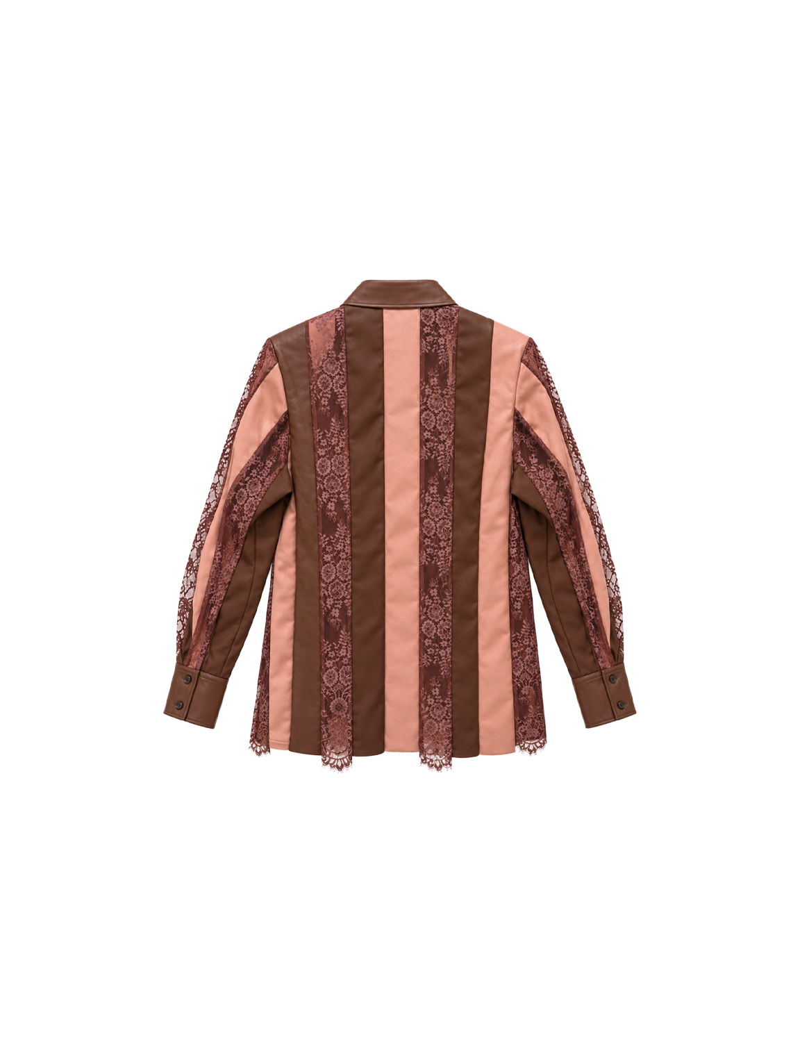 KANAKO SAKAI(カナコサカイ) 2026FW LEATHER LACE PANEL SHIRT レザーレースパネルシャツ ブラウン バック