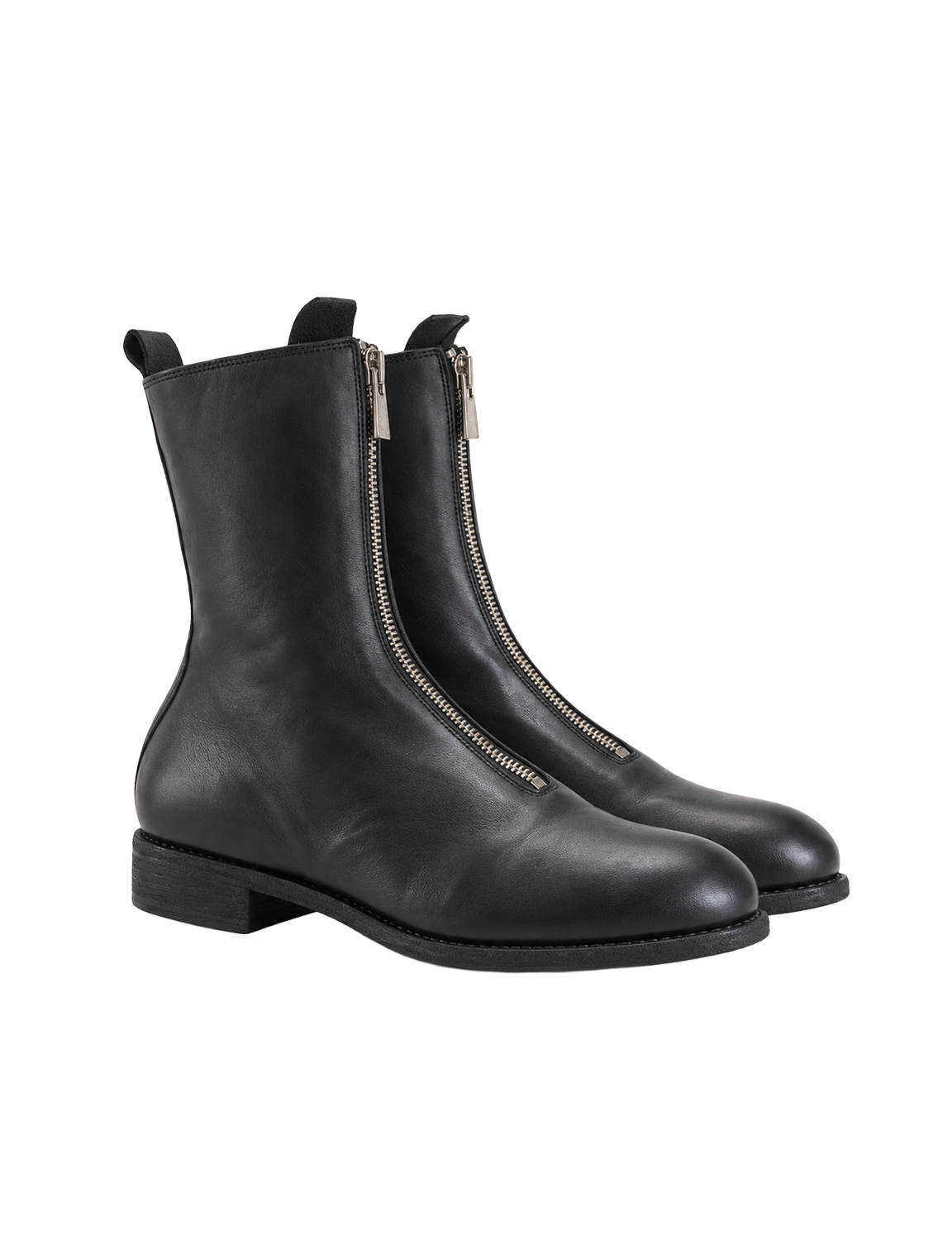 GUIDI(グイディ) 2026FW PL1 FRONT ZIP BOOTS LEATHER SOLE フロントジップレザーブーツ ブラック 両足 斜め前