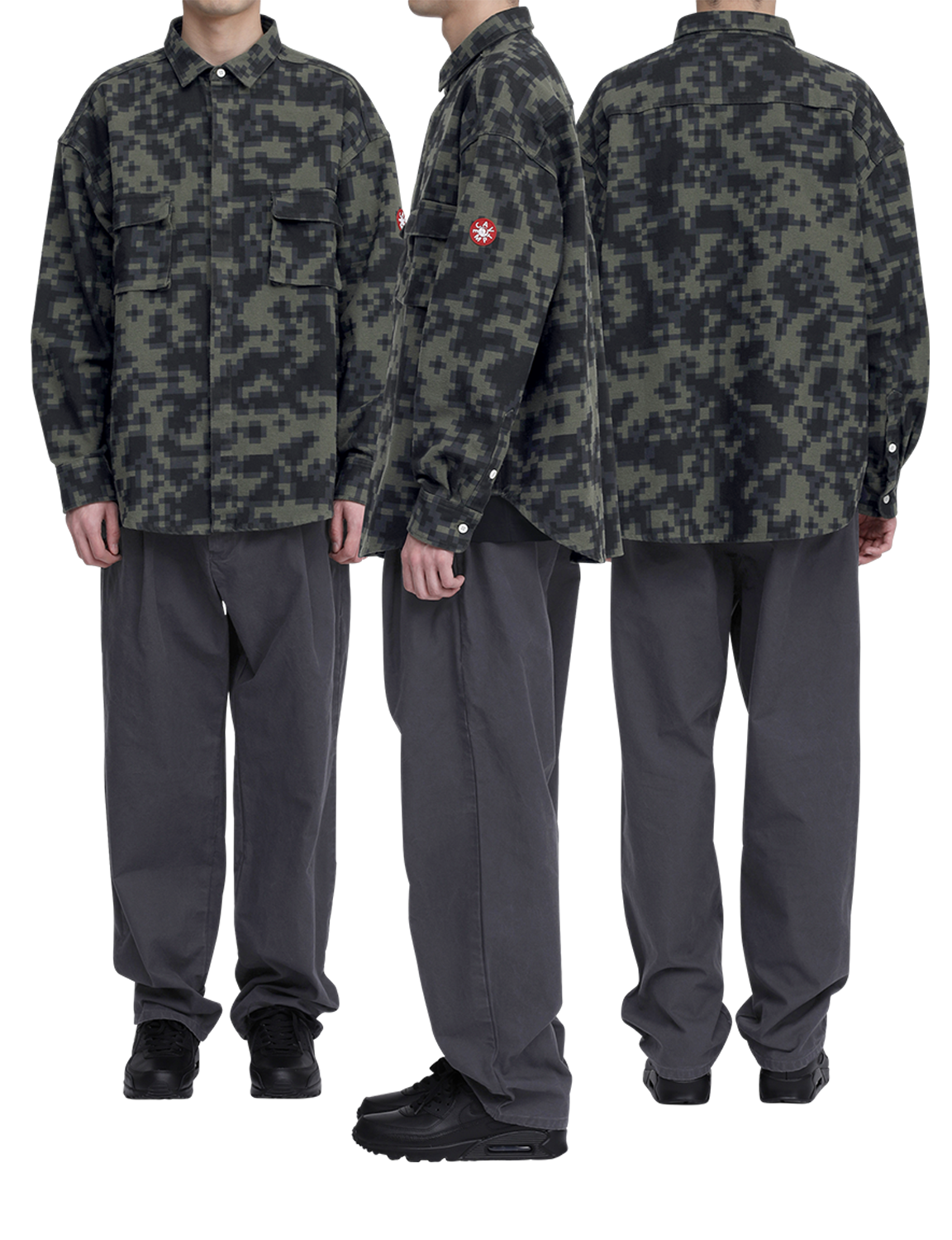 C.E CAV EMPT(シーイー) 2026FW DIGI8 FLANNEL BIG SHIRT フランネルビッグシャツ グリーン 着用イメージ