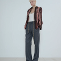 KANAKO SAKAI(カナコサカイ) 2026FW LEATHER LACE PANEL SHIRT レザーレースパネルシャツ ブラウン 着用イメージ