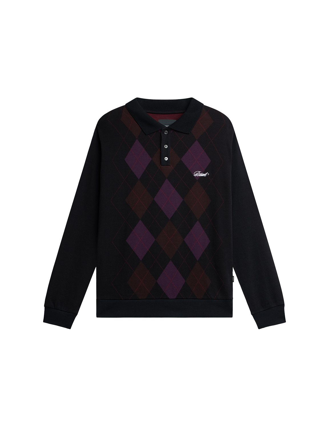 RASSVET(ラスベート) 2026FW ARGYLE POLO アーガイル柄の長袖ポロシャツ ブラック フロント