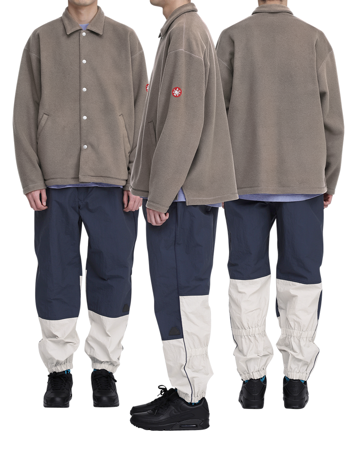 C.E CAV EMPT(シーイー) 2026FW FLEECE SNAP SHIRT フリースシャツ ブラウン 着用イメージ