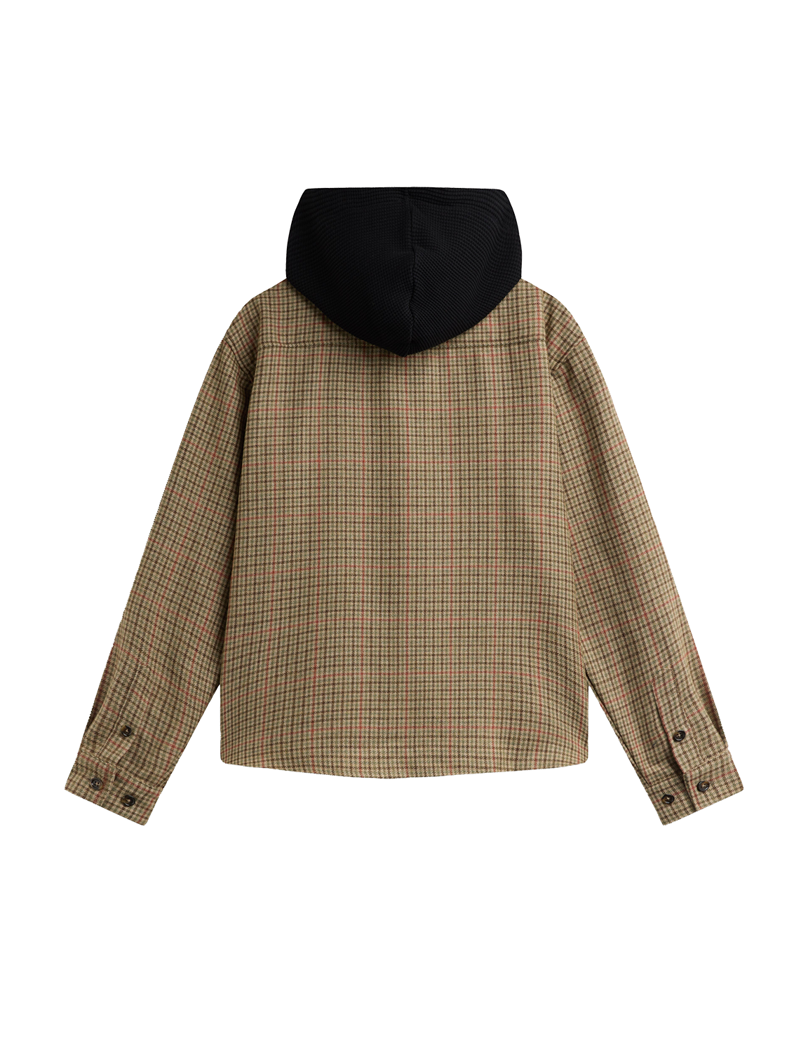 RASSVET(ラスベート) 2026FW HOODED WOOL COMBO OVER SHIRT フード付きチェックのウールオーバーシャツ ブラウン バック
