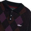 RASSVET(ラスベート) 2026FW ARGYLE POLO アーガイル柄の長袖ポロシャツ ブラック 衿とロゴ刺繍のディテール