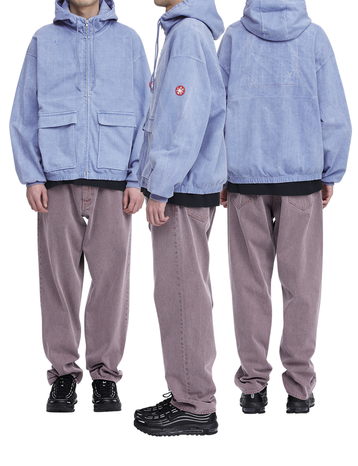 C.E CAV EMPT(シーイー) 2026FW OVERDYE LIGHT ZIP HOODY オーバーダイ ジップフーディー パープル 着用イメージ