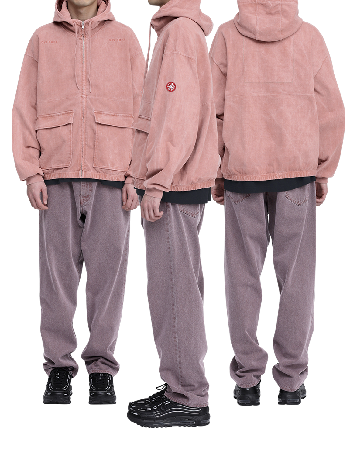 C.E CAV EMPT(シーイー) 2026FW OVERDYE LIGHT ZIP HOODY オーバーダイ ジップフーディー ブラウン 着用イメージ