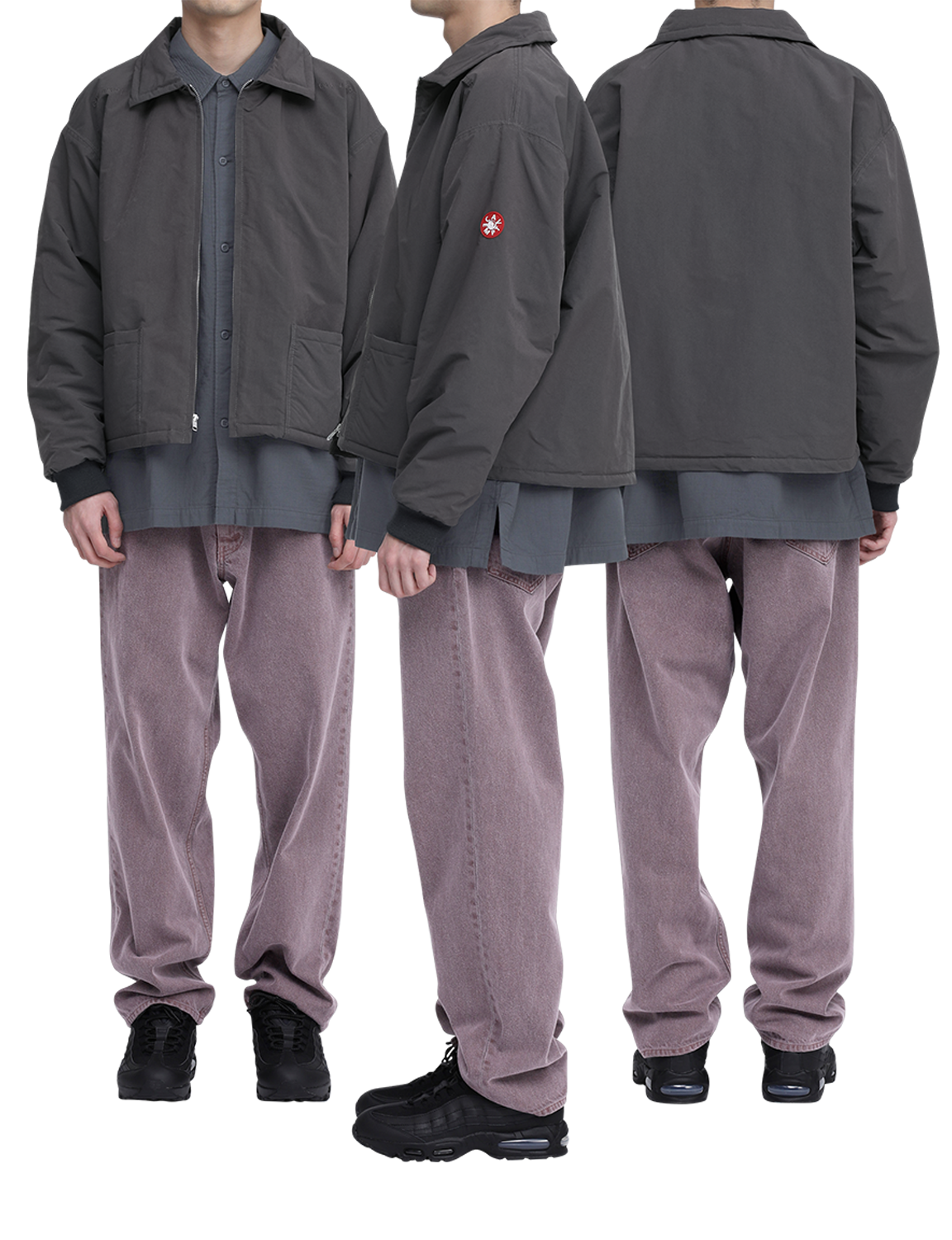 C.E CAV EMPT(シーイー) 2026FW PN ZIP SHORT JACKET ジップショートジャケット チャコール 着用イメージ