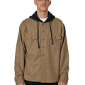 RASSVET(ラスベート) 2026FW HOODED WOOL COMBO OVER SHIRT フード付きチェックのウールオーバーシャツ ブラウン 着用イメージ 正面アップ