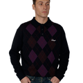 RASSVET(ラスベート) 2026FW ARGYLE POLO アーガイル柄の長袖ポロシャツ ブラック 着用イメージ 正面アップ