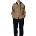 RASSVET(ラスベート) 2026FW HOODED WOOL COMBO OVER SHIRT フード付きチェックのウールオーバーシャツ ブラウン 着用イメージ 正面