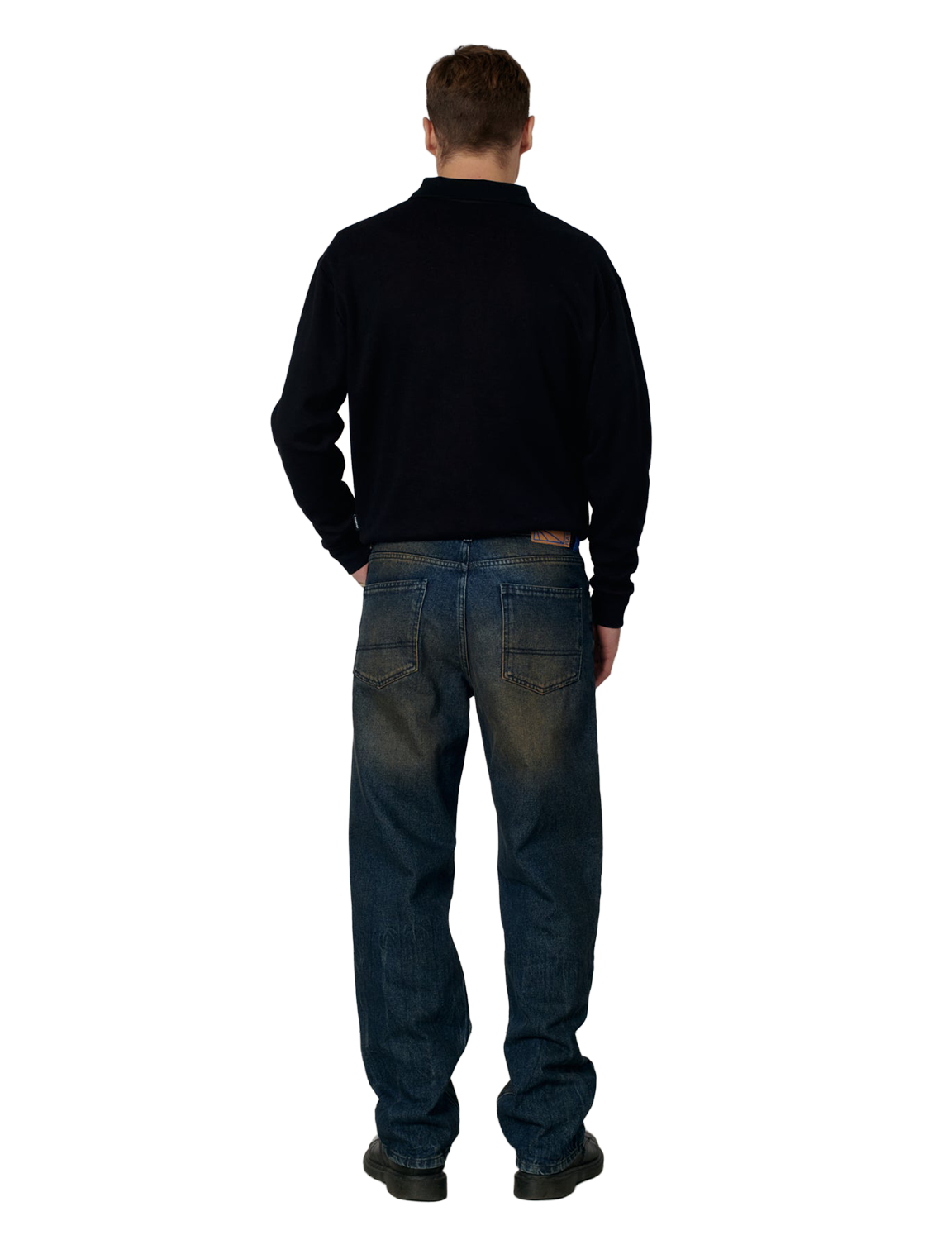 RASSVET(ラスベート) 2026FW ARGYLE POLO アーガイル柄の長袖ポロシャツ ブラック 着用イメージ 後ろ