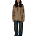 RASSVET(ラスベート) 2026FW HOODED WOOL COMBO OVER SHIRT フード付きチェックのウールオーバーシャツ ブラウン 着用イメージ ウィメンズ 正面