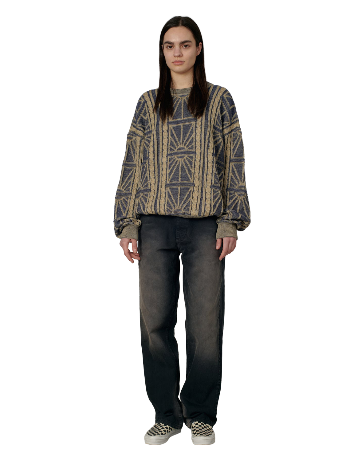 RASSVET(ラスベート) 2026FW ARAN CREWNECK アラン編みのクルーネックニット ブルー 着用イメージ ウィメンズ 正面