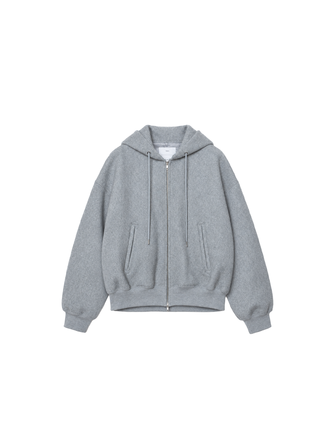 FUMITO GANRYU(フミトガンリュウ) 2026FW Deformed Hoodie ダブルフェイスウールのジップフーディー ヘザーグレー フロント