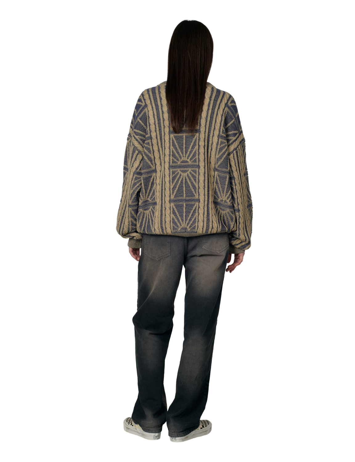 RASSVET(ラスベート) 2026FW ARAN CREWNECK アラン編みのクルーネックニット ブルー 着用イメージ ウィメンズ 後ろ