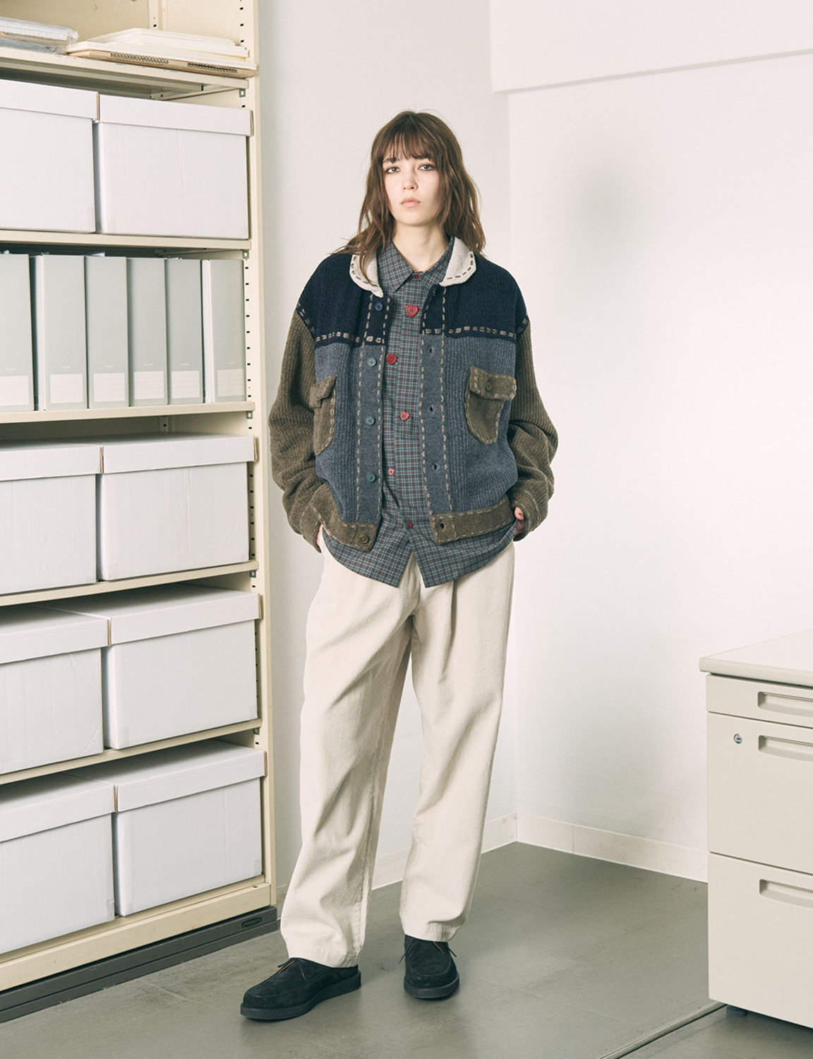 PHINGERIN(フィンガリン) 2026FW PG1 KNIT ニットジャケット マルチカーキ 着用イメージ フロント