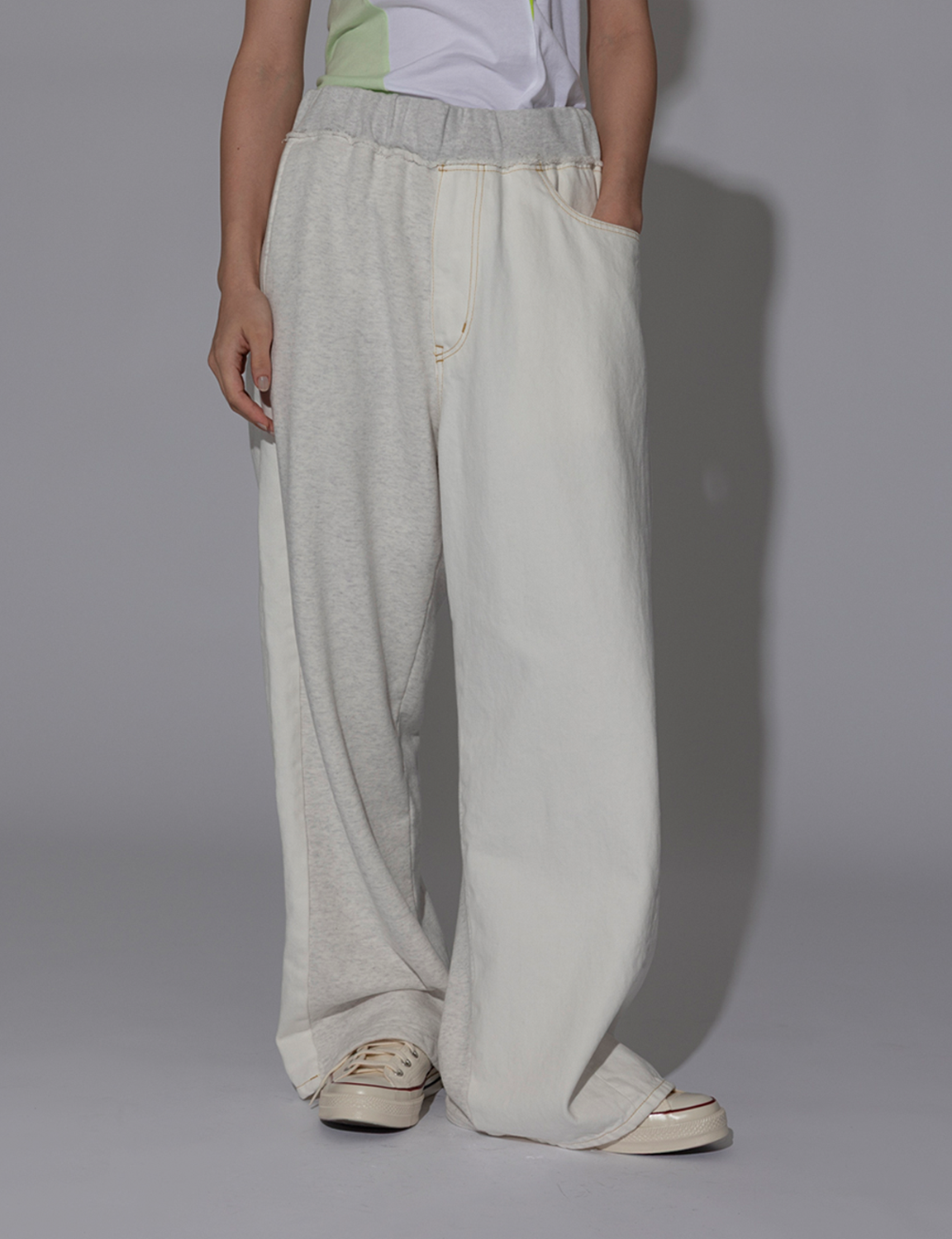 DENIM MERGING SWEAT PANTS