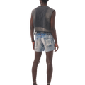 SATISFY(サティスファイ) 2026FW AmbientWarp™ 5" Unlined Shorts ランニングショーツ デジタルデニム 着用イメージ 背面 タンクトップと