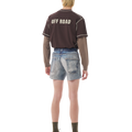 SATISFY(サティスファイ) 2026FW AmbientWarp™ 5" Unlined Shorts ランニングショーツ デジタルデニム 着用イメージ 背面 フットボールTシャツと
