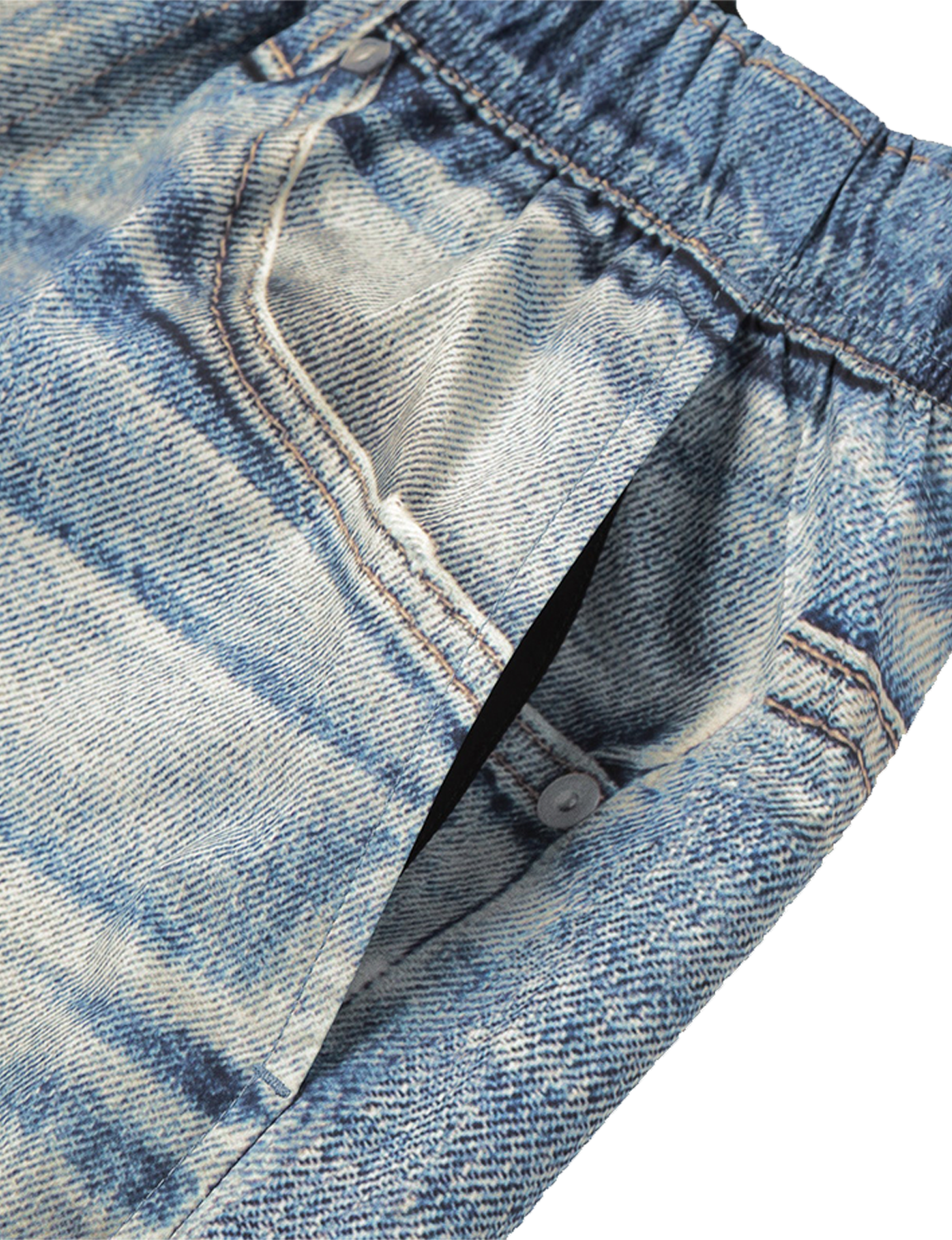 SATISFY(サティスファイ) 2026FW AmbientWarp™ 5" Unlined Shorts ランニングショーツ デジタルデニム フロントポケットのディテール