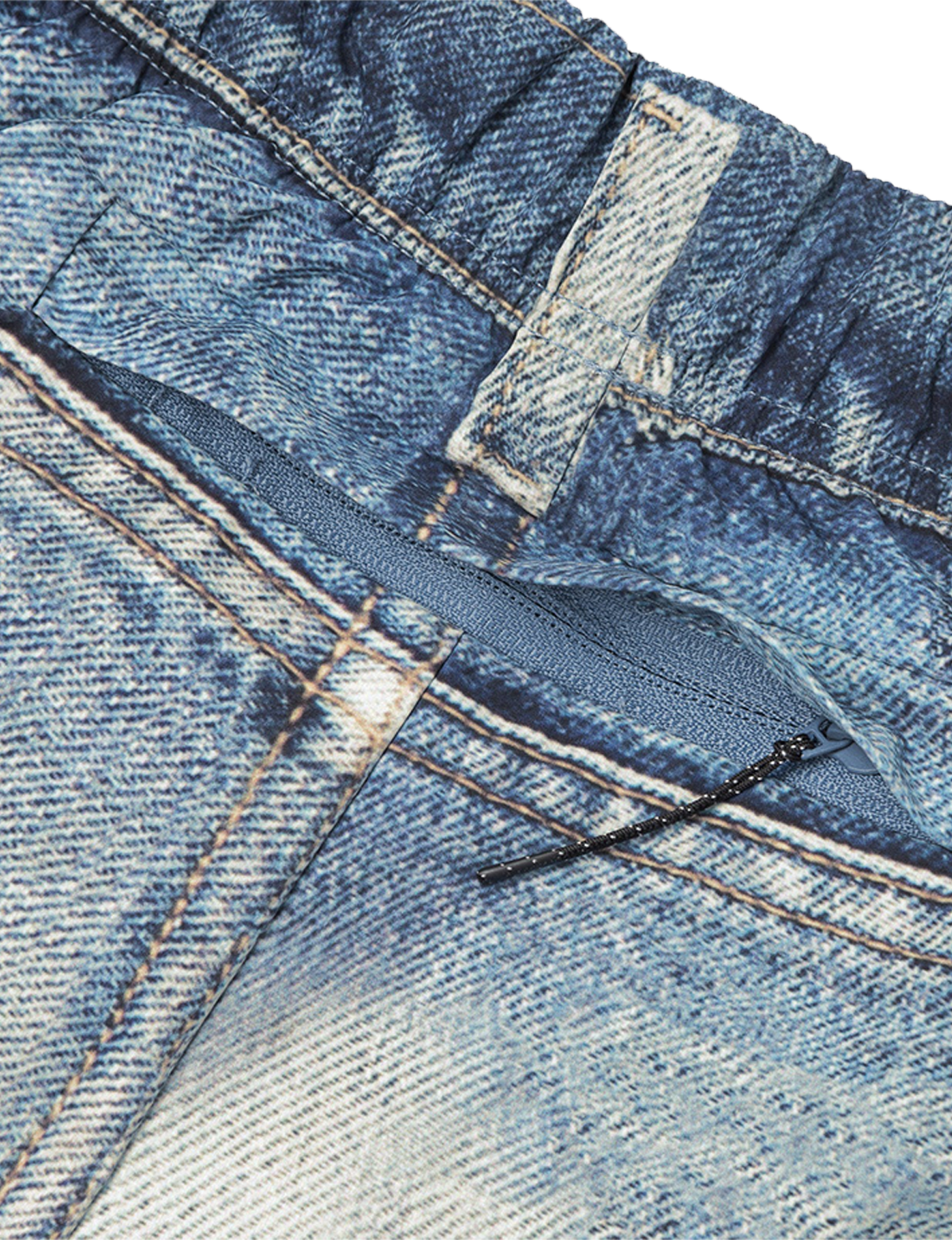 SATISFY(サティスファイ) 2026FW AmbientWarp™ 5" Unlined Shorts ランニングショーツ デジタルデニム ジップ付きバックポケットのディテール