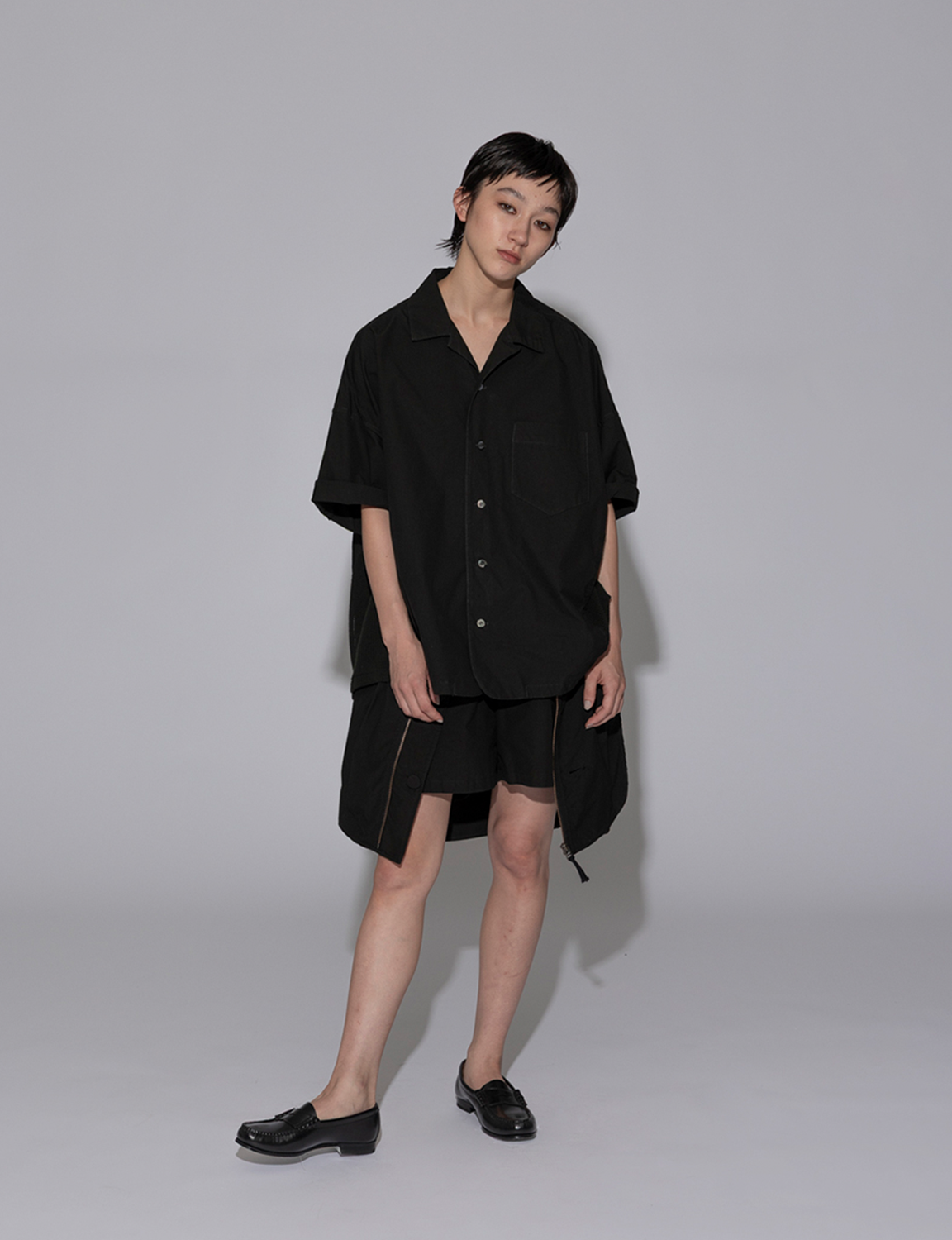 GARMENT-DYED MESH PANEL SHIRT