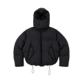 OUAT(オーユーエーティー) 2026FW OFFICE PUFFER ウールキュプラダウンジャケット ブラック フロント（フード装着）