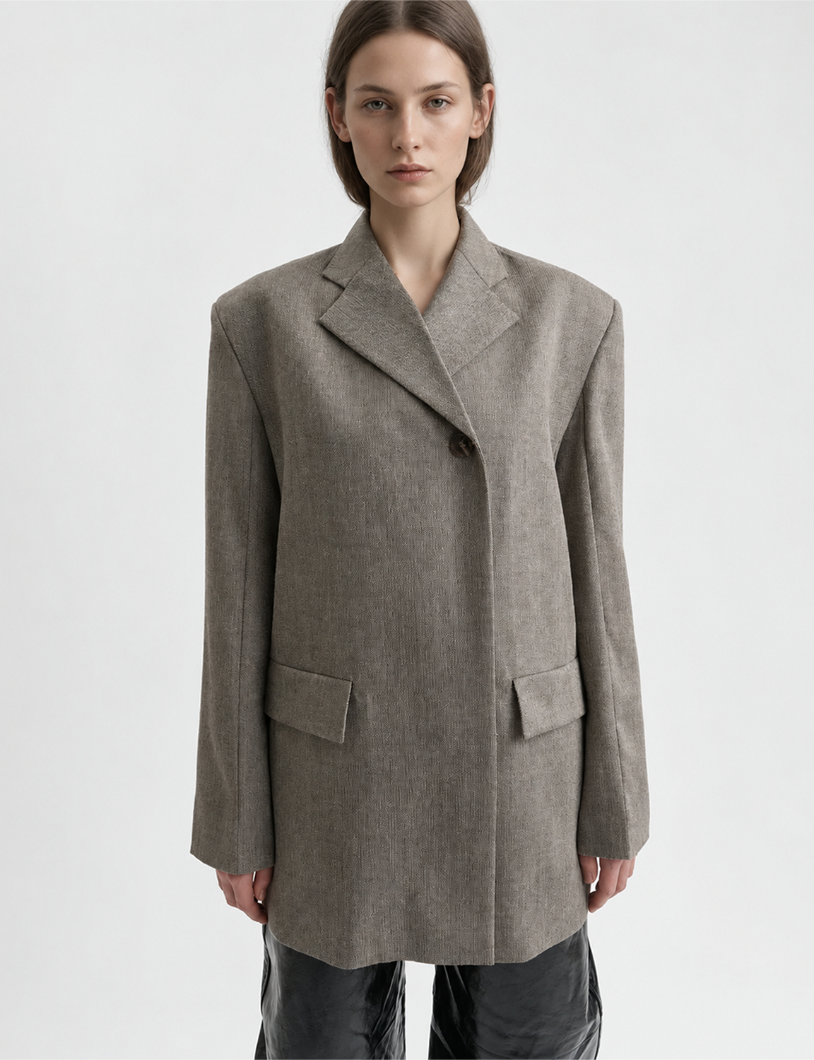 Séfr(セファー) 2026FW High Buttoned Blazer ウールオーバーサイズブレザー ベージュメランジ 着用イメージ フロント