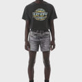SATISFY(サティスファイ) 2026FW AmbientWarp™ 5" Unlined Shorts ランニングショーツ ブラックデニム 着用動画 グラフィックTシャツと
